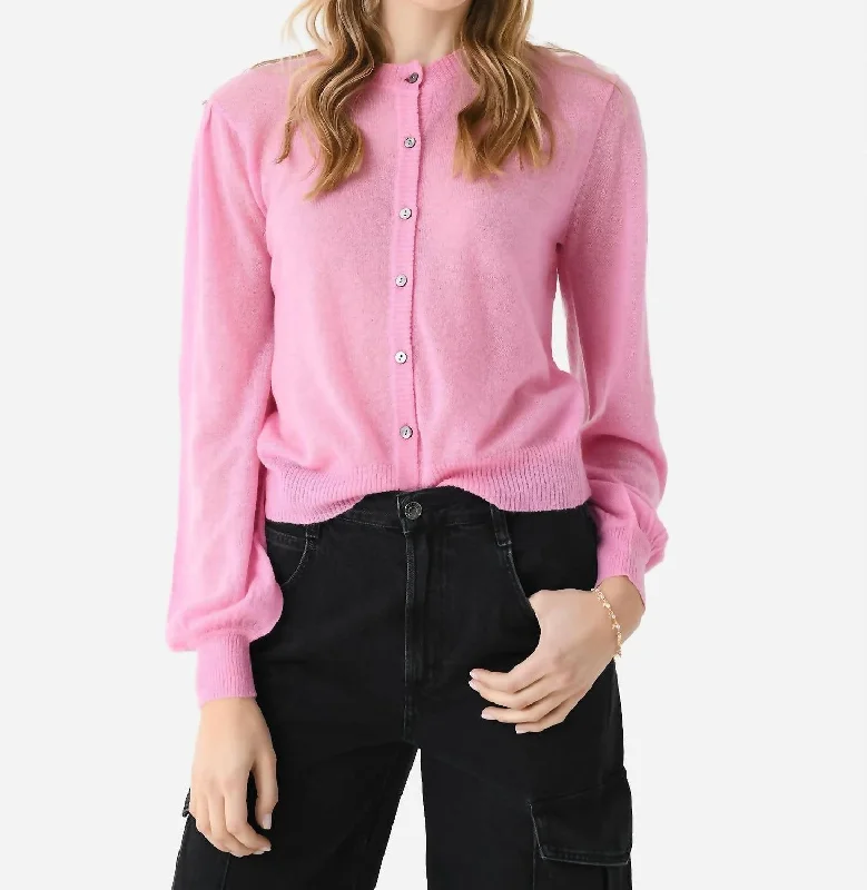 Practical Wear Puff Sleeve Cardigan In Candy
