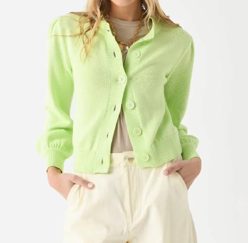 Romantic Skirt Design Puff Sleeve Cardigan In Lime