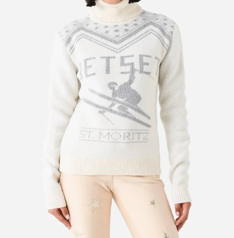 Comfortable Layering Ski Wool Turtleneck Sweater In Off White