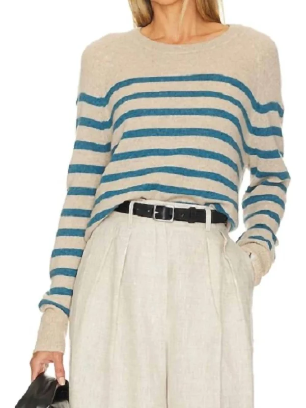 Chic and Cozy Sloane Cashmere Pullover Top In Bluejay Combo