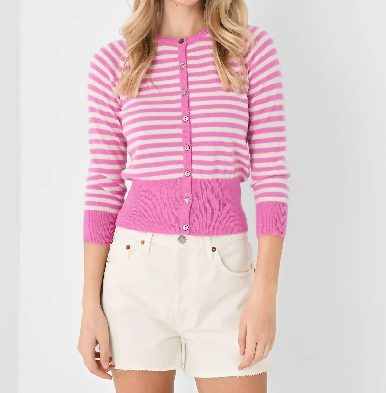 Easy Wardrobe Stripe Shrunken Cardigan In Peony Cream