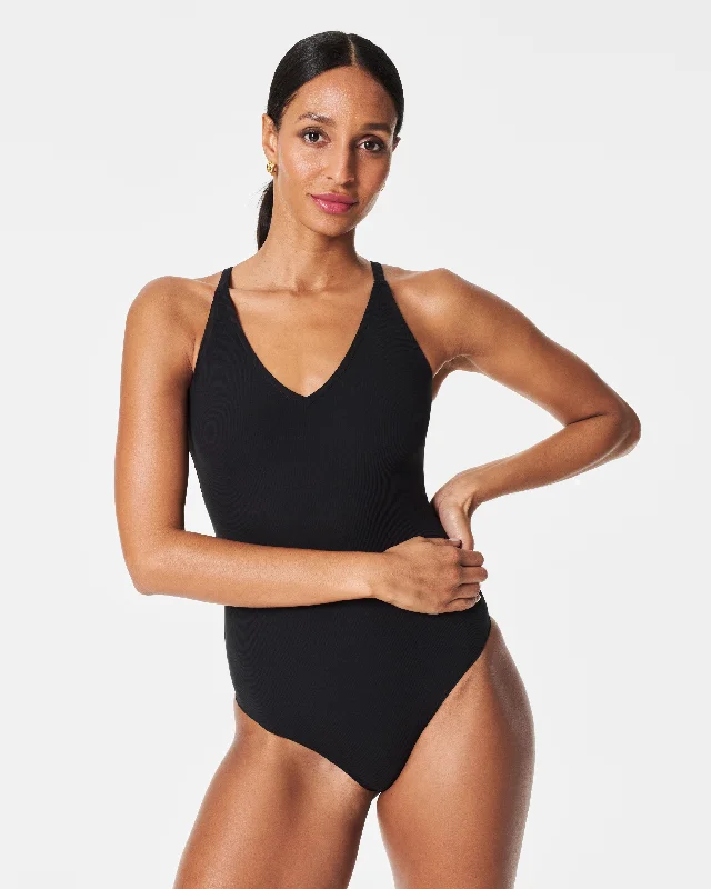 Personalized Text Suit Yourself V-Neck Ribbed Bodysuit