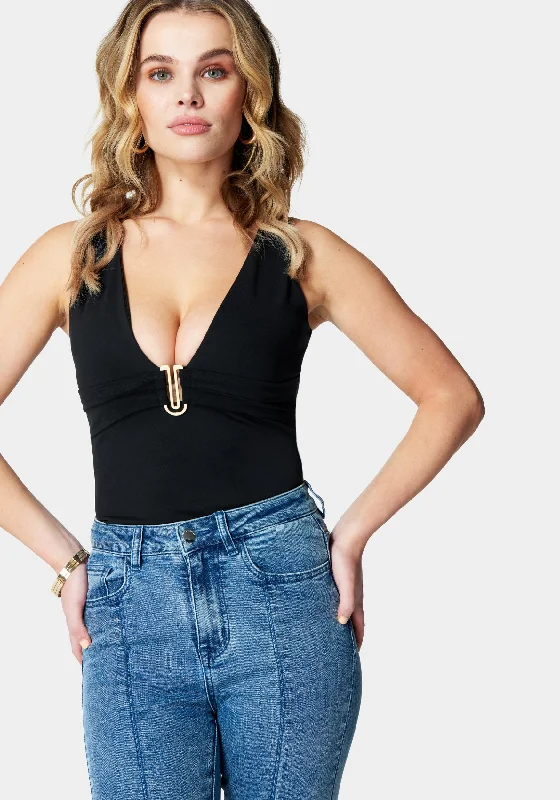 Romantic Skirt Style U Ring Sleeveless Plunging Knit Top