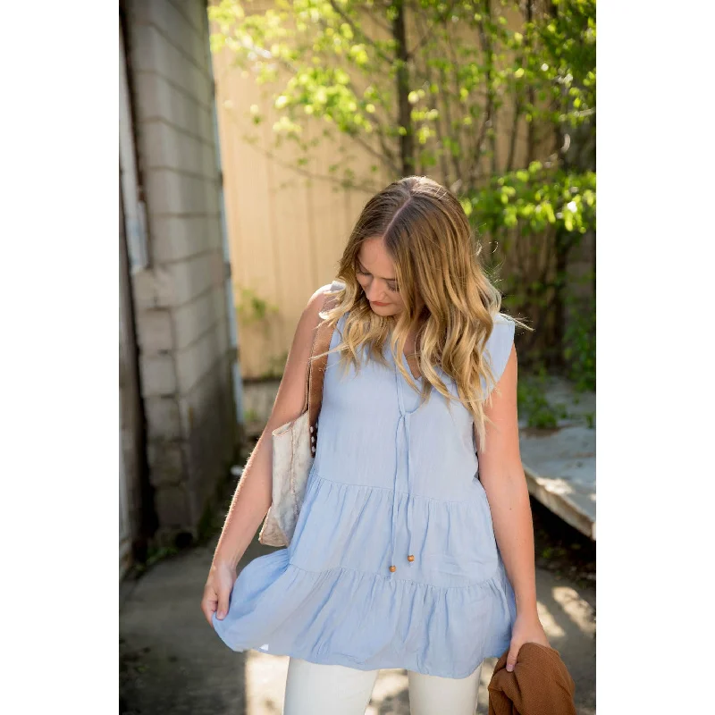 Effortless Chic V Neck Tie Ruffle Tank