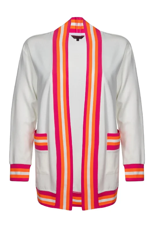 Simple Chic Women's Cody Riot Cardigan In White/pink/orange
