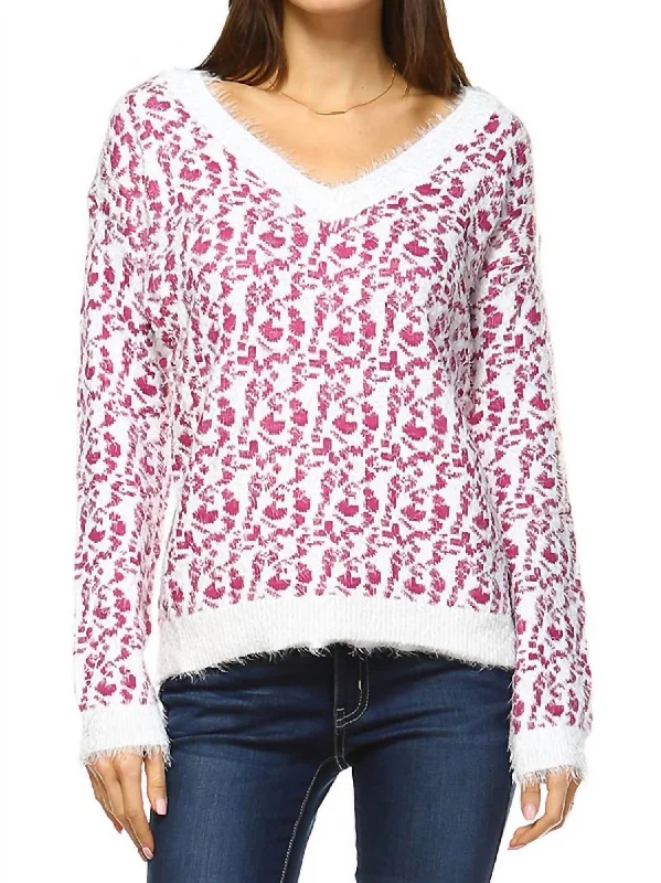 Affordable Chic Women's Leopard Sweater In Fuchsia