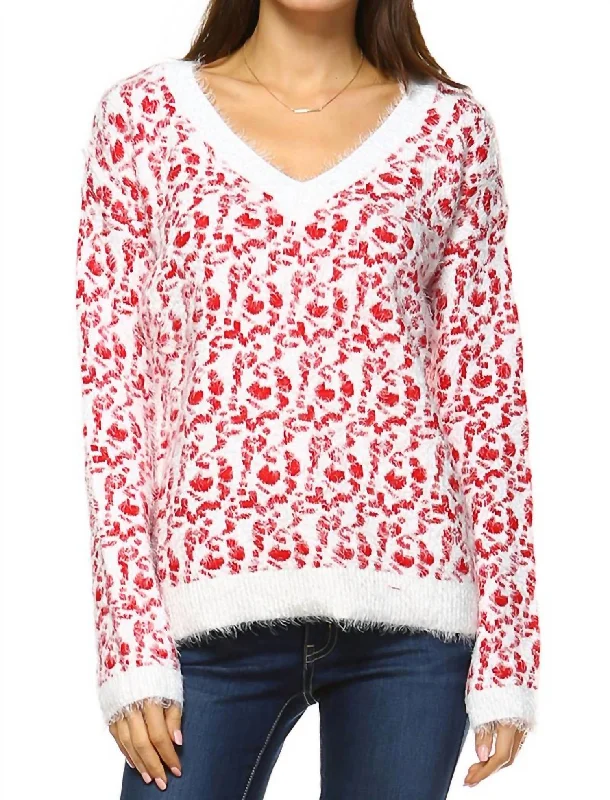 Comfy Clothes Women's Leopard Sweater In Red