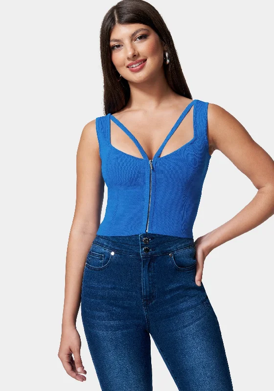 Casual Chic Zip Front Corset Sweater Top