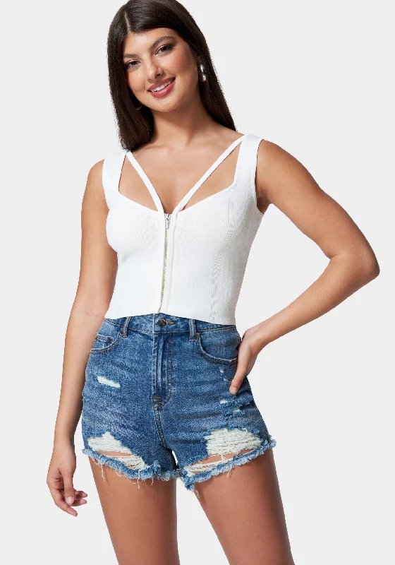 Personalized Creativity Zip Front Corset Sweater Top