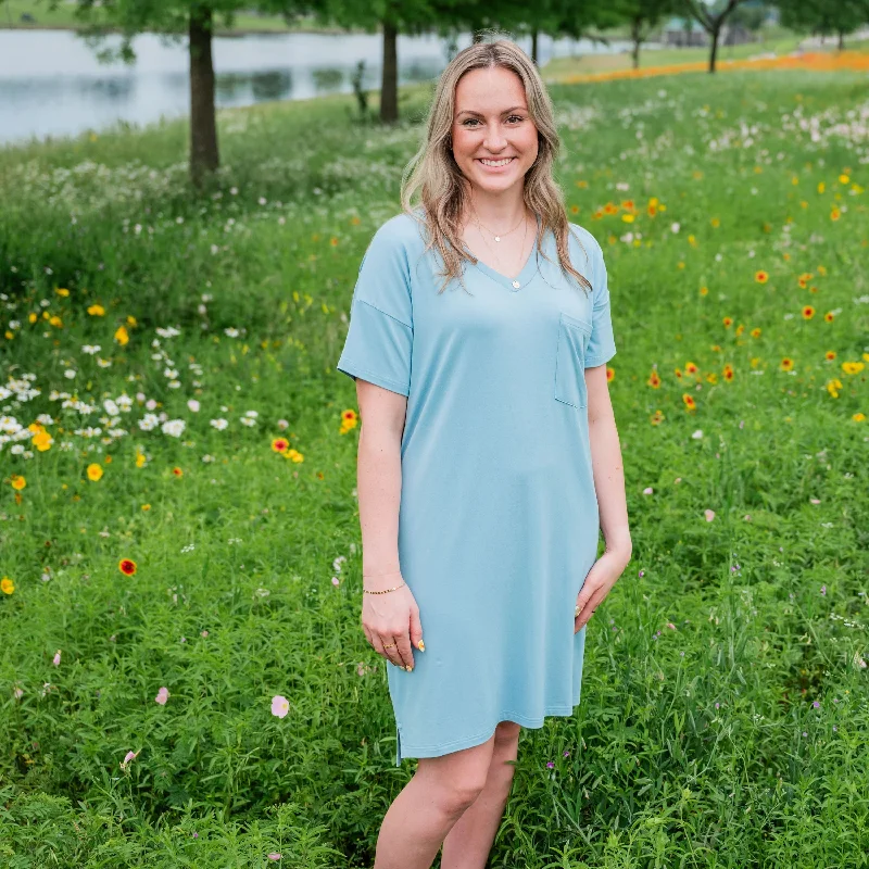Chic Style Women's T-Shirt Dress in Dusty Blue