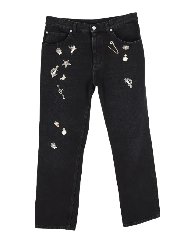 Chic Outfits Alexander McQueen Embellished Jeans in Black Cotton Denim