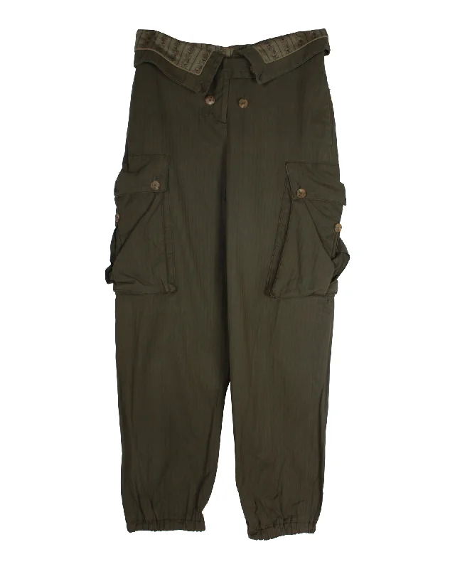 Comfortable Layers Alexander Mcqueen Vintage Stylized Cargo Pants in Olive Green Cotton