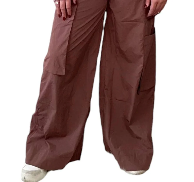 Romantic Skirt Style Asymmetrical Wide Leg Cargo Pants In Brown