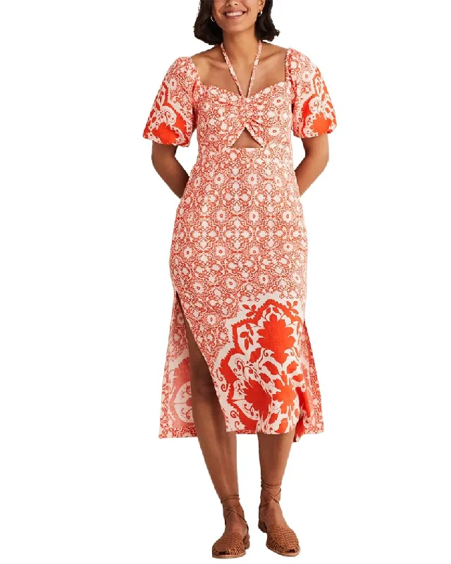 Chic and Cozy Boden Halter Neck Cutout Linen Column Dress
