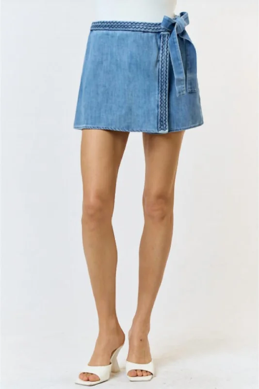 Affordable Chic Braided Wrap Skort In Denim