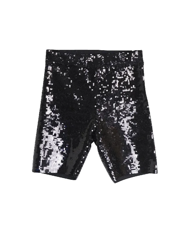 Personalized Street Style Celine Sequin Embroidered Cycling Shorts in Black Cotton