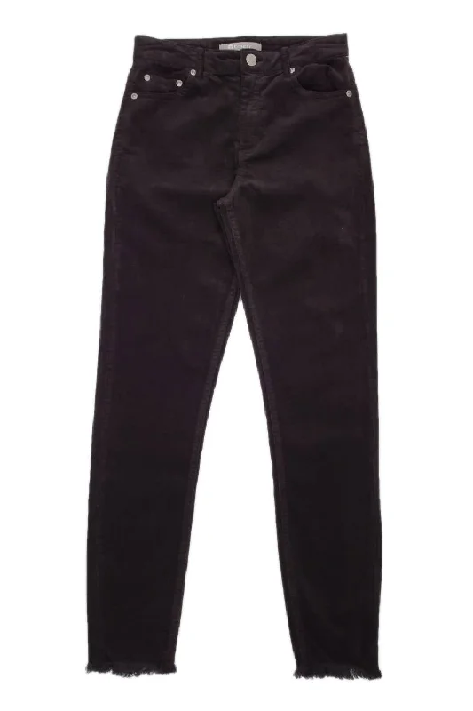 Fashion Layers Corduroy Skinny W/ Fray Hem Jeans In Black