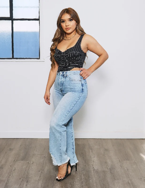 Comfy Tops Daisy Pinch Straight Destroyed Hem Jean