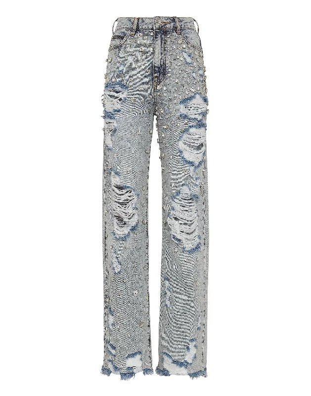 Stylish Wear Denim Trousers Palace Fit Crystal