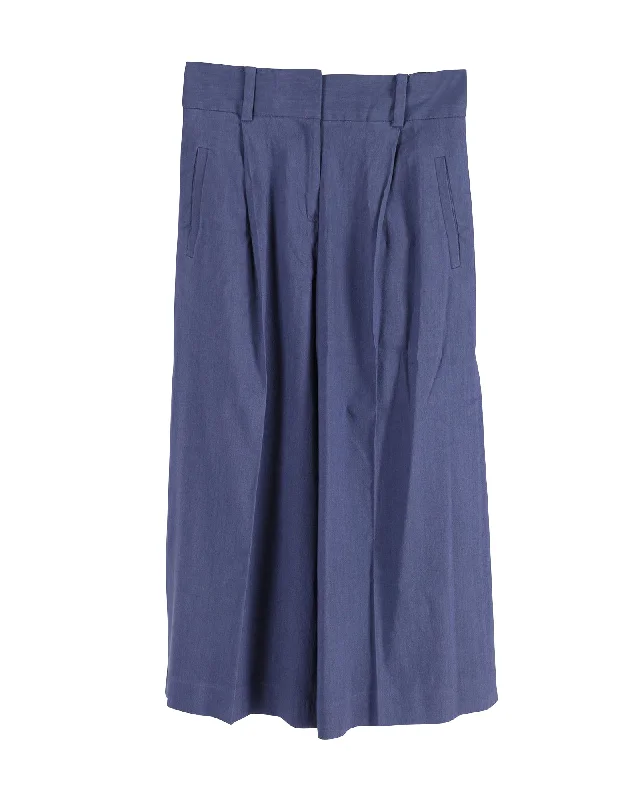 Lightweight Clothes Diane Von Furstenberg Flared Cropped Trousers in Blue Linen