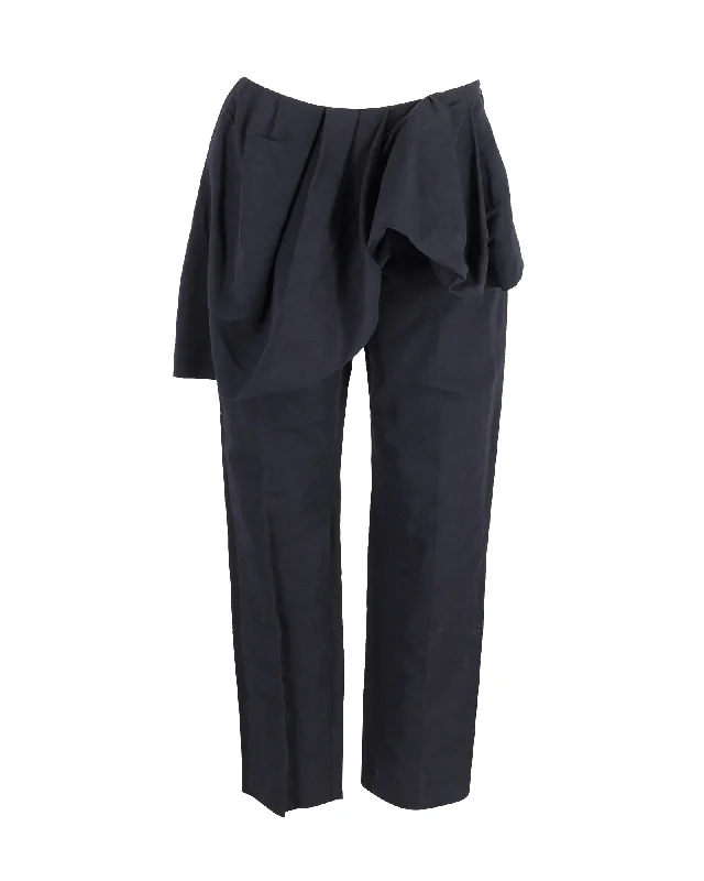Casual Fashion Dries Van Noten Patiar Ruffled Pants in Navy Blue Cotton