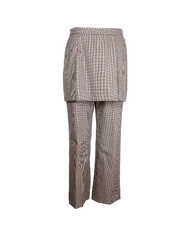 Warm Apparel Dries Van Noten Pinella Check Draped Panel Straight Leg Trousers in Brown Wool