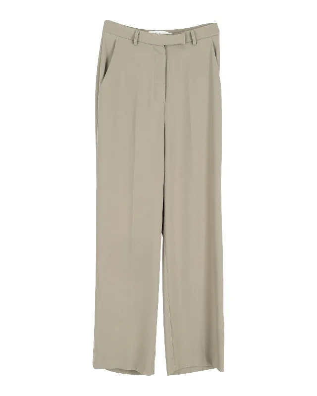 Distinctive Personality Frankie Shop Isla Pleated Crepe Straight-Leg Pants in Green Polyester