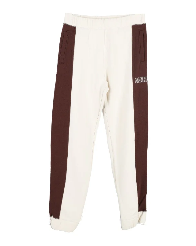 Cozy Daywear Ganni Software Block Isoli Striped Track Pants in Cream Organic Cotton Blend