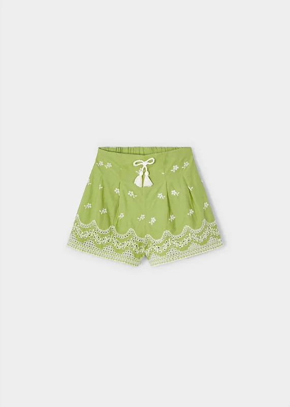 Classy Outfits Girls Embroidered Skort In Apple Green