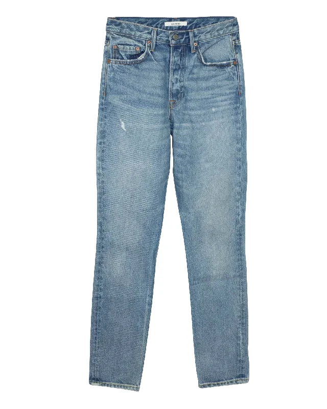 Relaxed Fit GRLFRND High-Rise Straight Leg Jeans in Blue Cotton