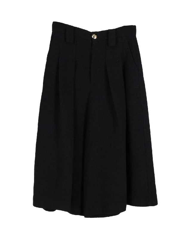 Cool Style Gucci Pleated Wide-Leg Culottes in Black Polyester