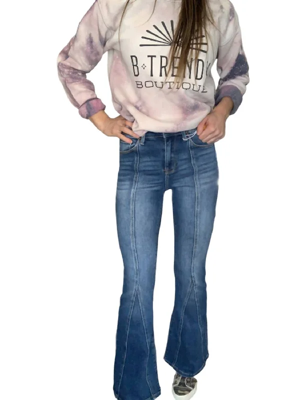 Affordable Trend High Rise Front Seam Detailed Flare Jeans In Dark
