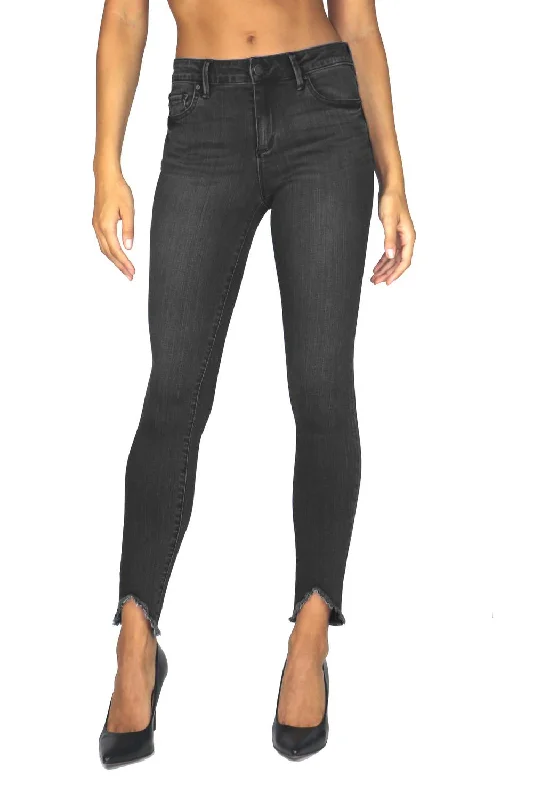 Luxurious Comfort High Rise V Destructive Hem Skinny Jeans In Black
