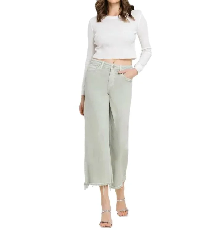 Personalized Creativity High Rise Wide Leg Crop Jeans In Dessert Sage