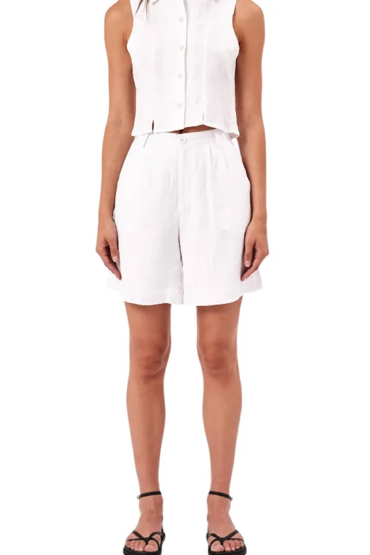Sporty Look Horizon Linen Short In White