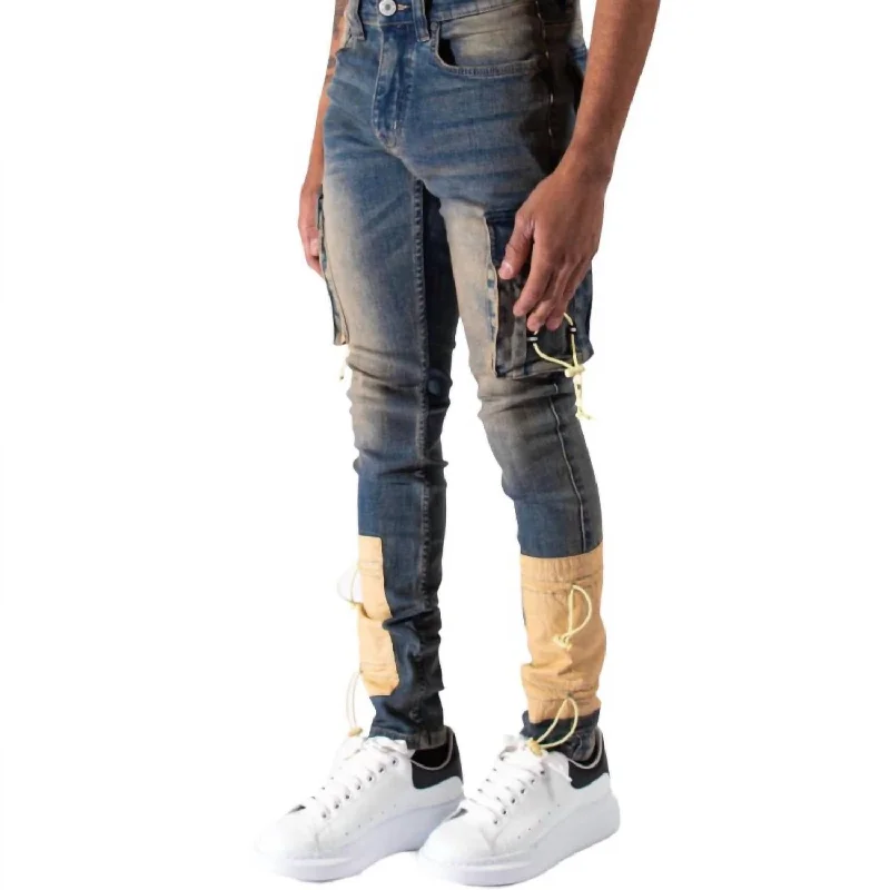 Soft Looks Infinity 8 Cargo Jeans In Indigo Earth Wash