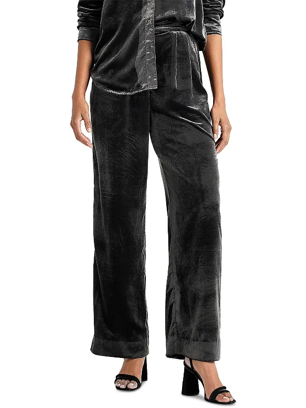 Trendy Styles Irene Womens Velvet Pleated Dress Pants
