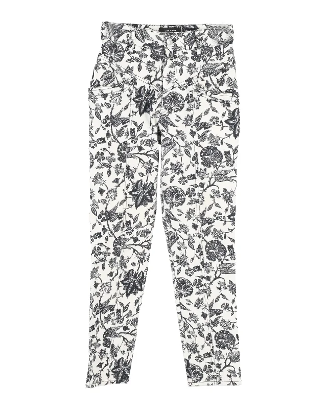 Personalized Layout Isabel Marant Lorrick Cropped Floral-Print Jeans in White Cotton