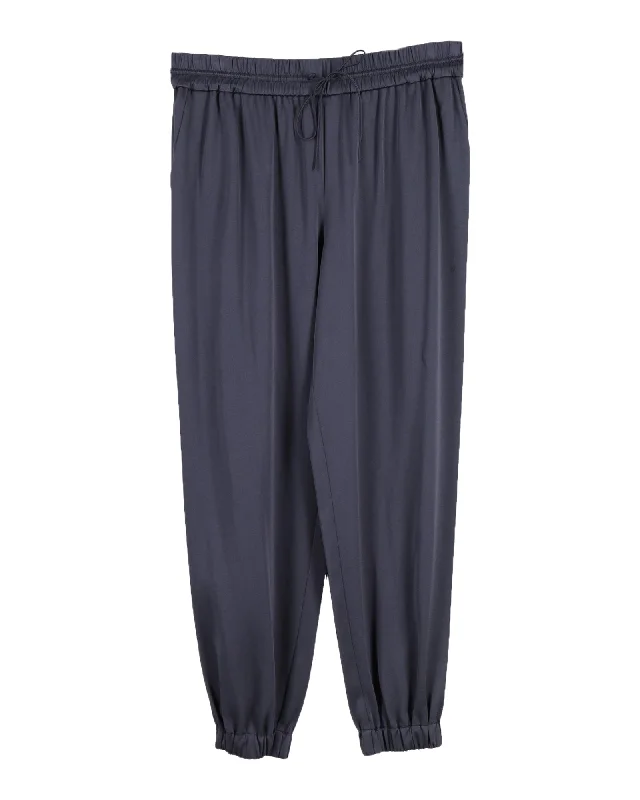 Personalized Embroidery Style Jason Wu Drawstring Pants in Navy Blue Silk