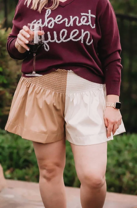 Chic and Cozy Leather Swing Short In White/tan