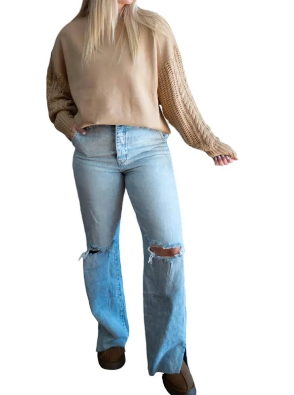 Chic Style Lover Boy Wide Leg Jeans In Washed Blue