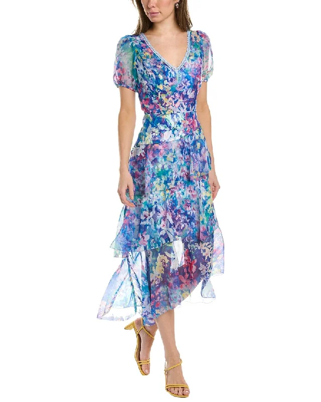 Personalized Printing Design Marchesa Notte Tiered Midi Dress