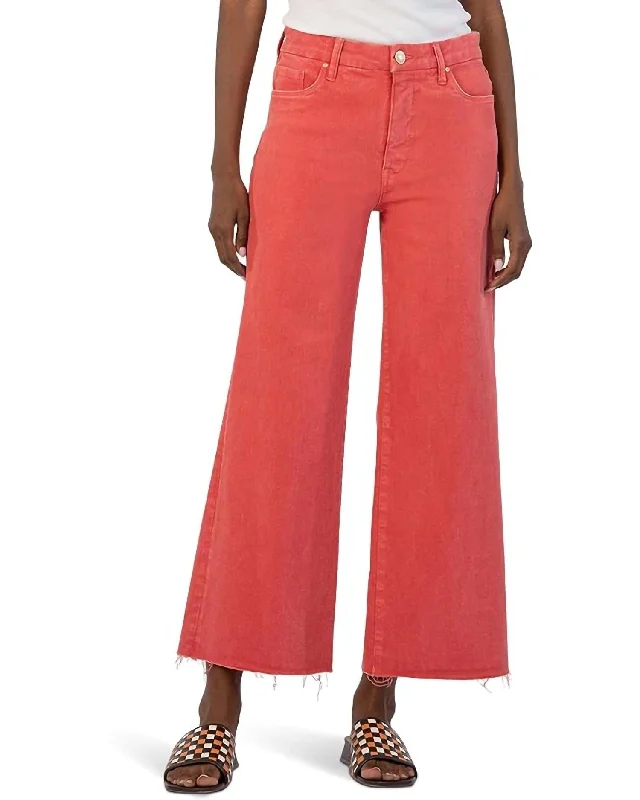Warm Apparel Meg High Rise Wide Leg Jean In Strawberry