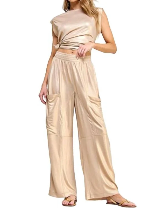Versatile Looks Metallic Pant In Gold
