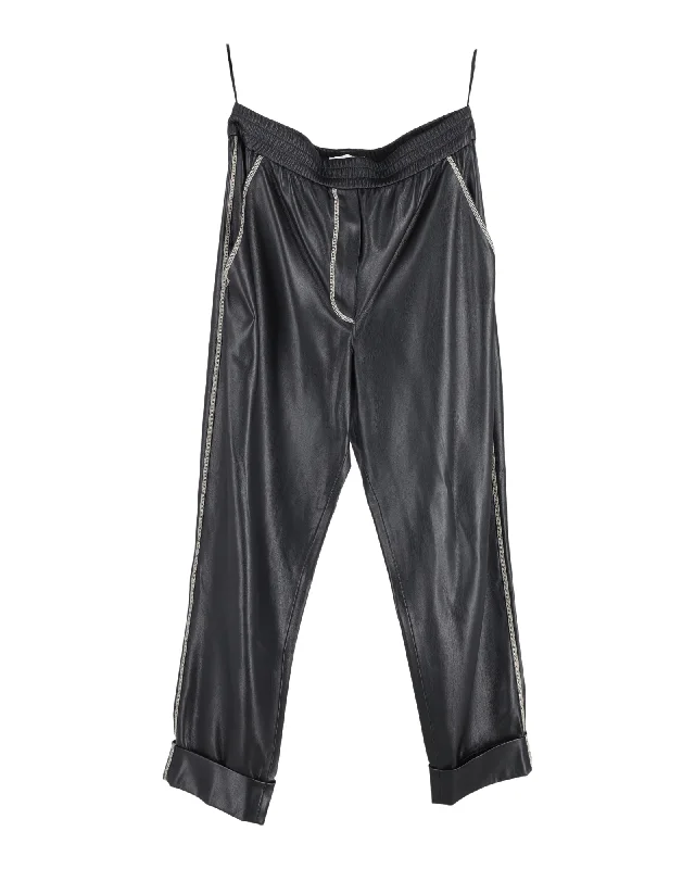Personalized Art Style Nanushka Elastic-Waist Trousers in Black Faux Leather