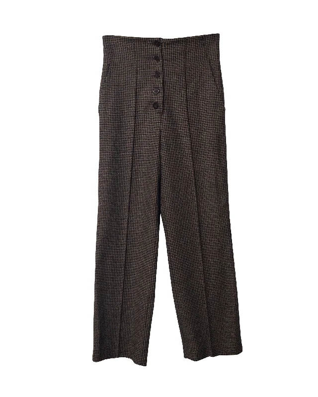 Stylish Comfortwear Nanushka Houndstooth Straight Cut Trousers in Brown Polyester