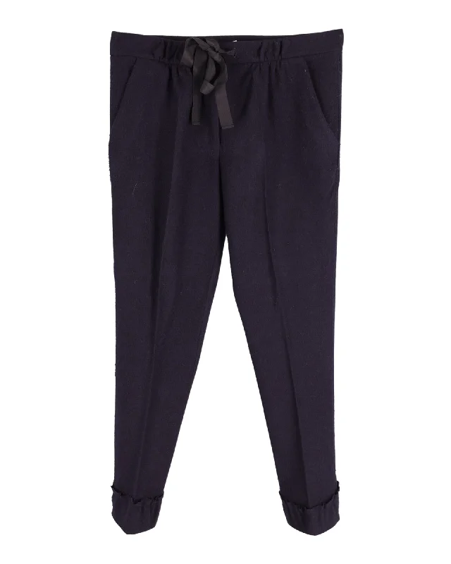 Luxurious Comfort Nina Ricci Slim Fit Garterized Pants in Navy Blue Wool