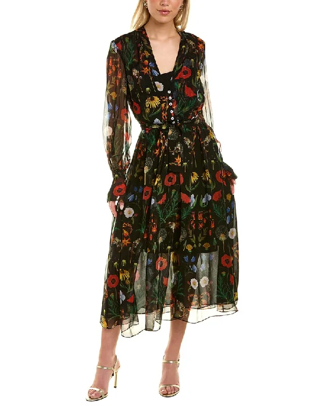 Smart Outfits Oscar de la Renta Botanical Chiffon Silk Midi Dress