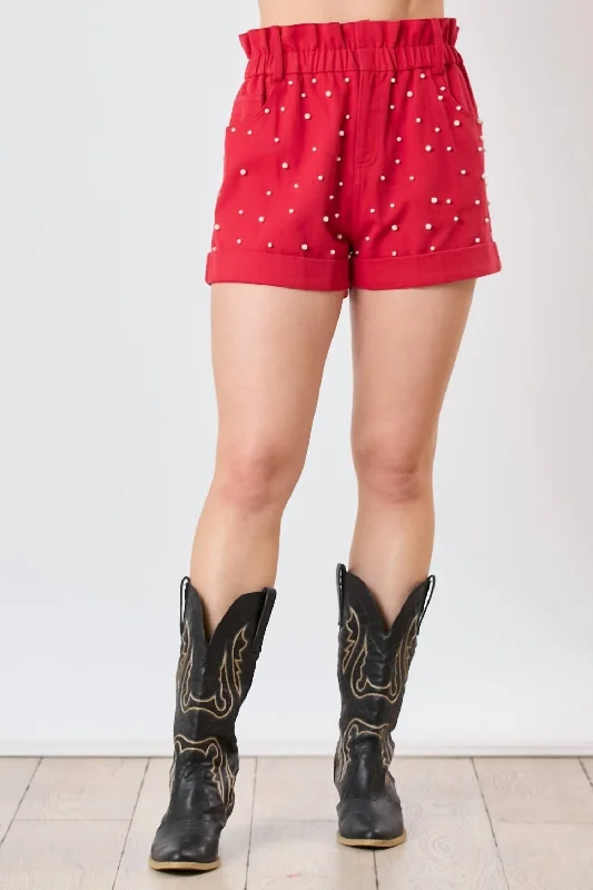 Comfortable Wardrobe Pearl Paper Bag Shorts In Red