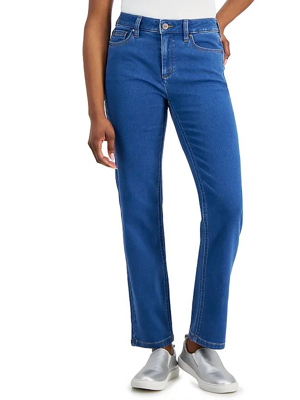 Daily Comfort Petites Lexington Womens Mid Rise Medium Wash Straight Leg Jeans
